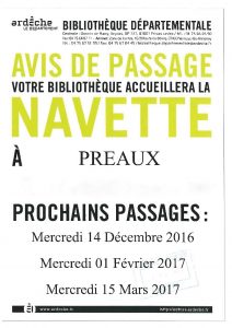 Avis de passage: Votre bibliothèque accueillera la navette